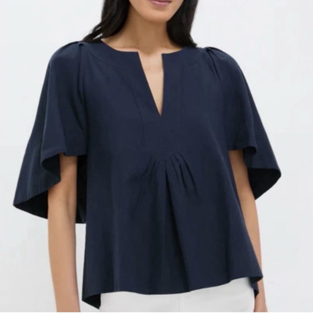 Tuckernuck Navy Flutter-Sleeve V-Notch Blouse